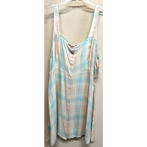 Abound Pink Green Adley Plaid Dress Sz 2X Women Sleeveless Button Up NEW - Picture 1 of 8